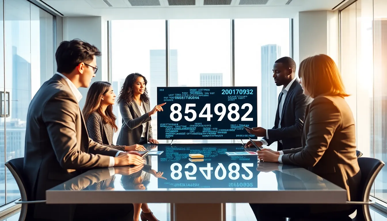 diverse professionals discussing data analytics in a modern office.